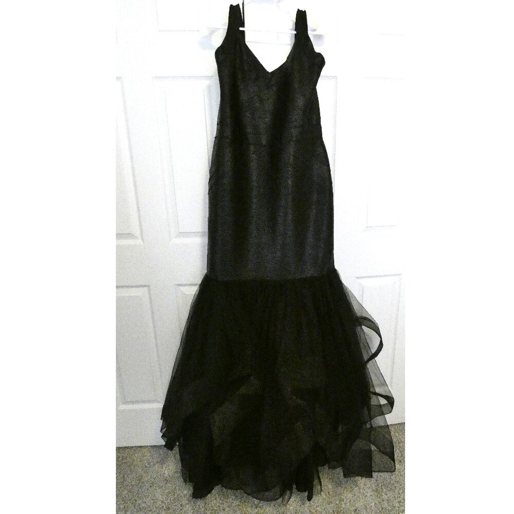 Black Long Formal Gown Size 3X Mermaid Style Sleeveless Tulle Prom Dress NWT